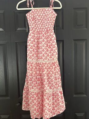 Roller Rabbit Pink Floral Tie-Strap Tiered Maxi Dress
